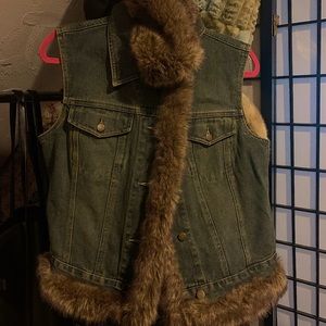 Vintage adjustable fur jean vest